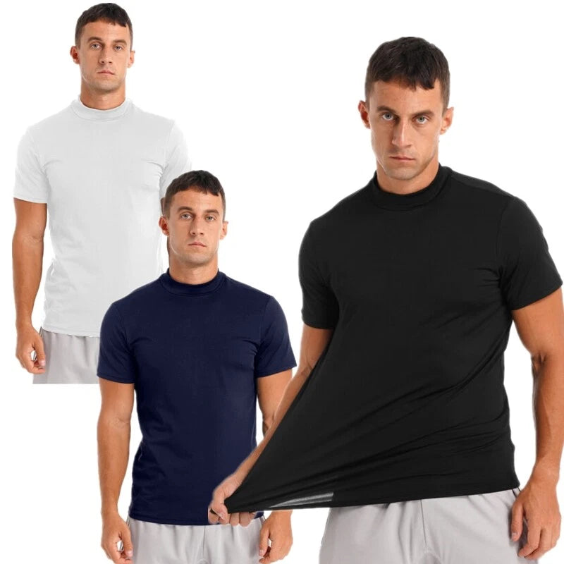 Men's Turtleneck Short Sleeve Pullover Lightweight T-Shirt Casual Slim Fit AU