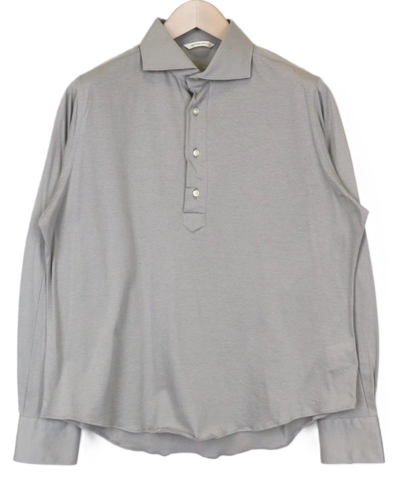 SUITSUPPLY Men'S Polo T-Shirt ~S/M Grey Cotton Slim Fit Long Sleeve Top