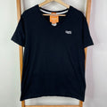 Superdry V Neck Shirt Mens Large Black Combed Cotton Embroidered Logo
