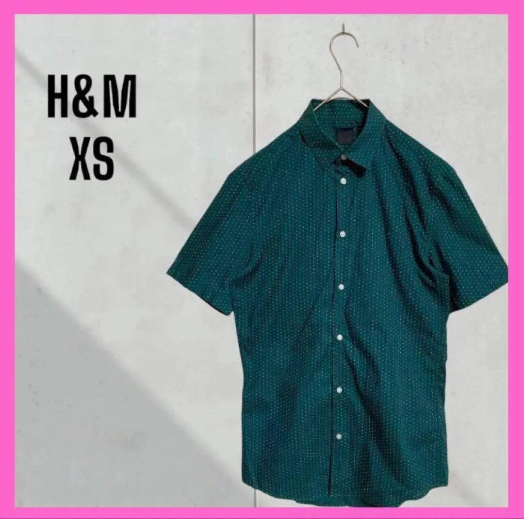 Pristine Condition [H&M] Slim Fit Green Dot Short Sleeve Shirt Green