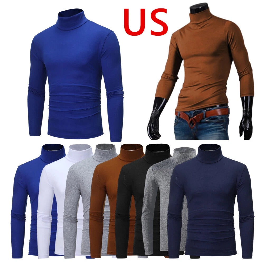 AU Mens Thermal Underwear Tops Turtleneck Long Sleeve T-Shirt Slim Fit  Sweaters