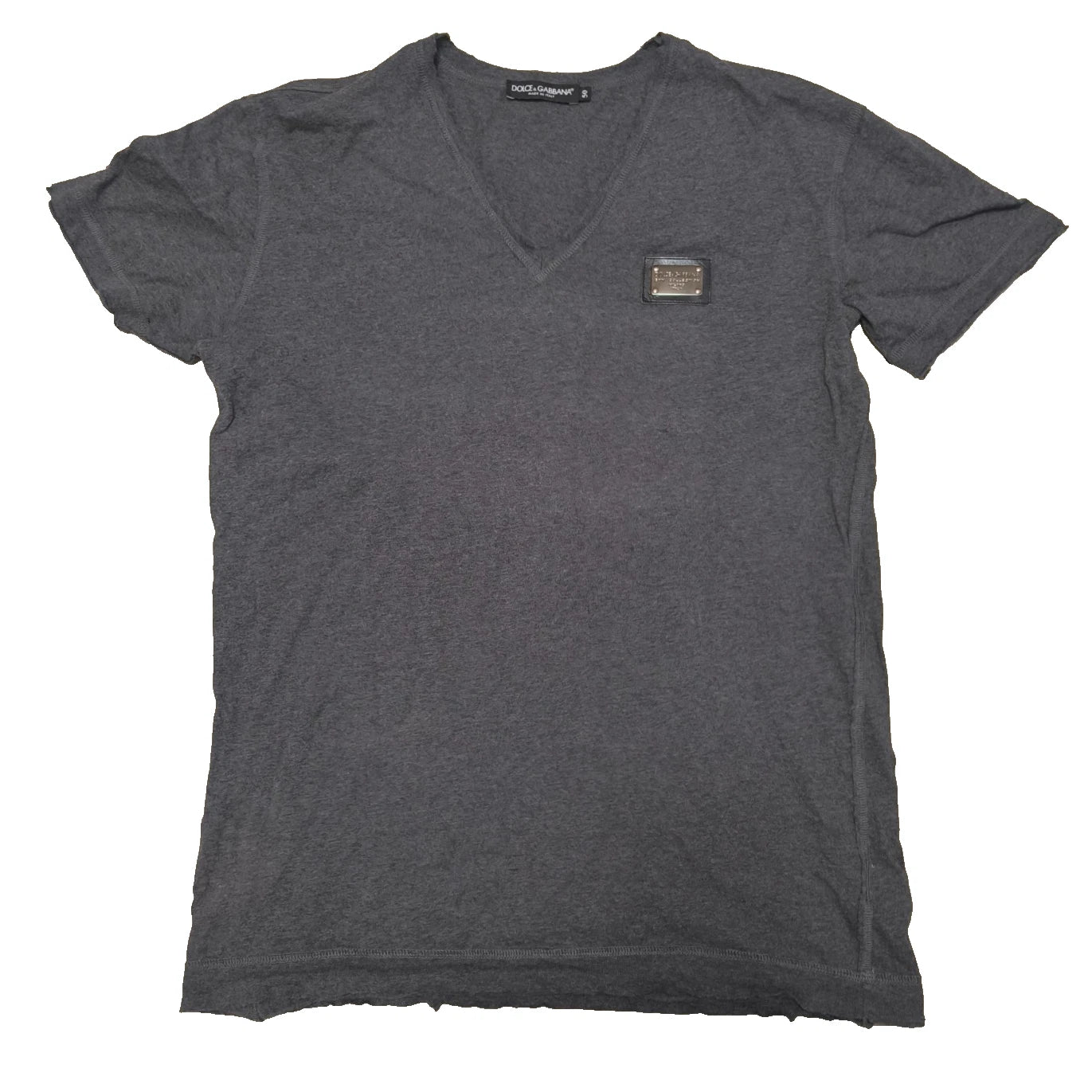 Dolce & Gabbana Gym Collection V-Neck T-Shirt Gray Metal Logo Plaque IT 50 M/L