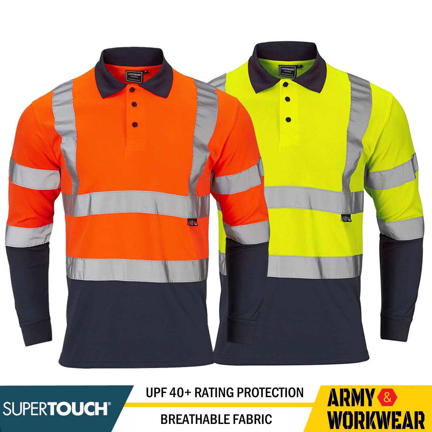 Hi-Vis 2 Tone Bird Eye Long Sleeve Polo Long Sleeve Shirt Reflective tape Top