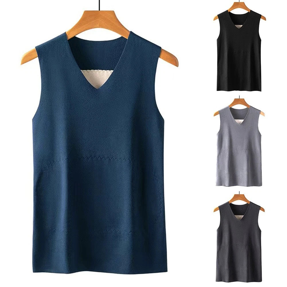 Men Doublefaced Fleece Vest Warm Velvet Patch Thicken Sleeveless Undershirt