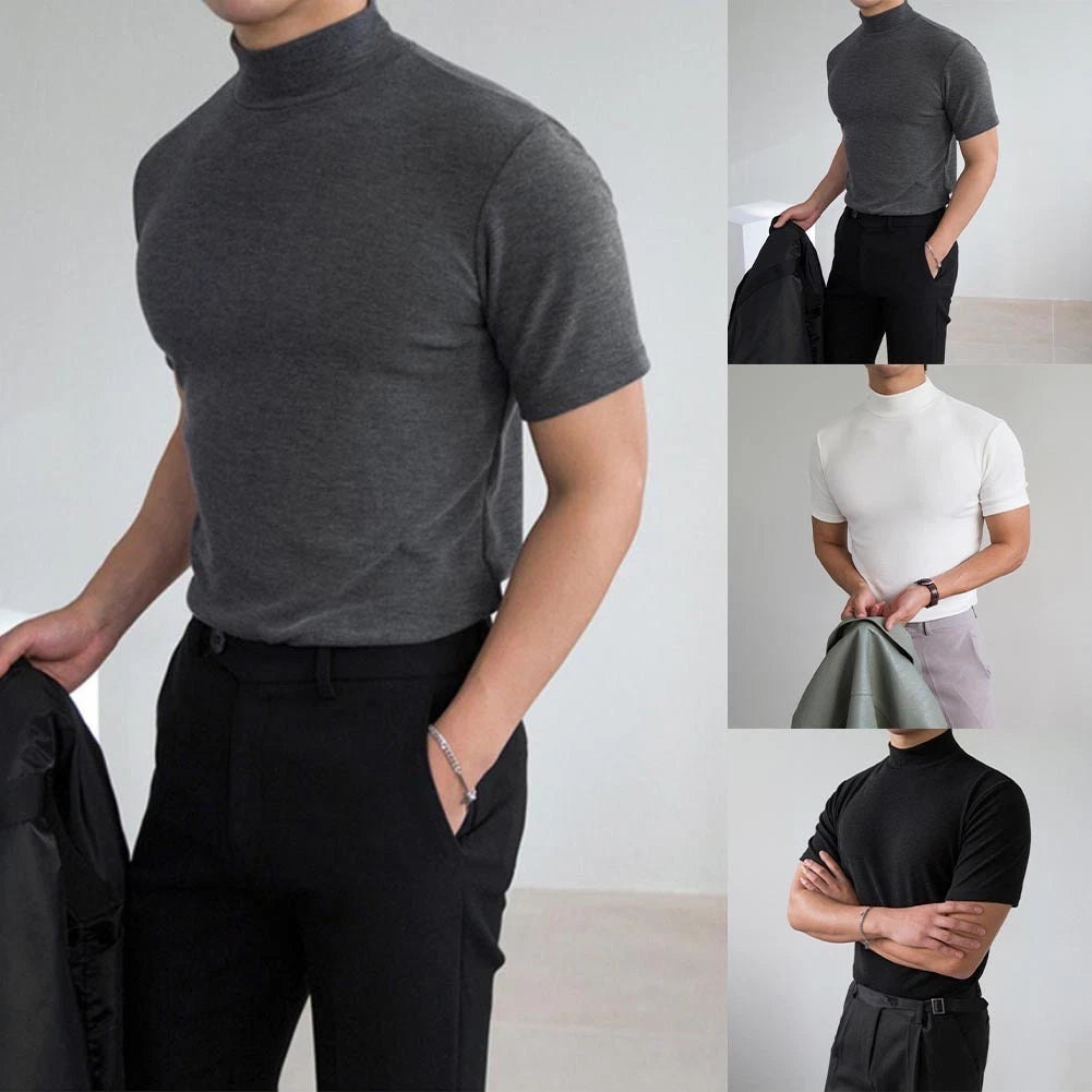 Business Casual Wear Men Slim Fit Tee 80% Polyester 20% Spandex Tight Silhouette