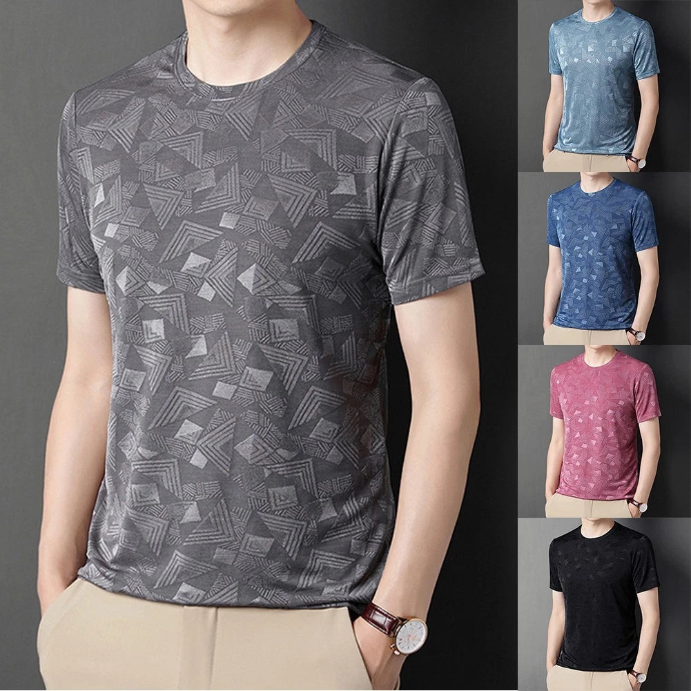 96% Polyester 4% Spandex Men's Short Sleeve T Shirt Slim Fit Round Neck