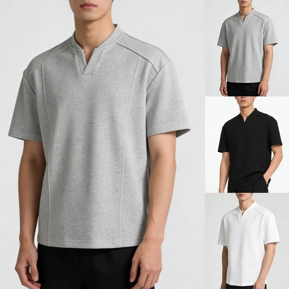 Solid Pattern Men V-neck T-shirt Breathable Workout 95%Polyester+5%Spandex