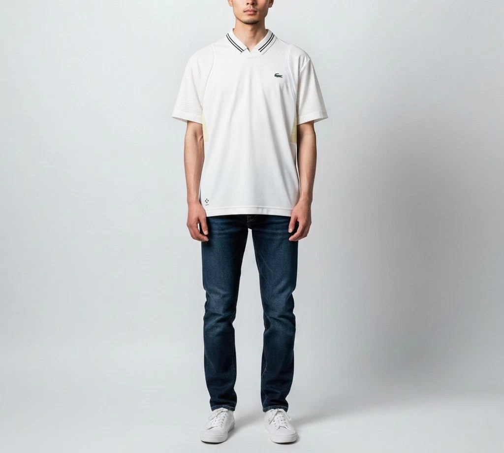 LACOSTE Daniil Medvedev Ultra Dry Sport Slim Fit T-Shirt Mens S Ivory Logo
