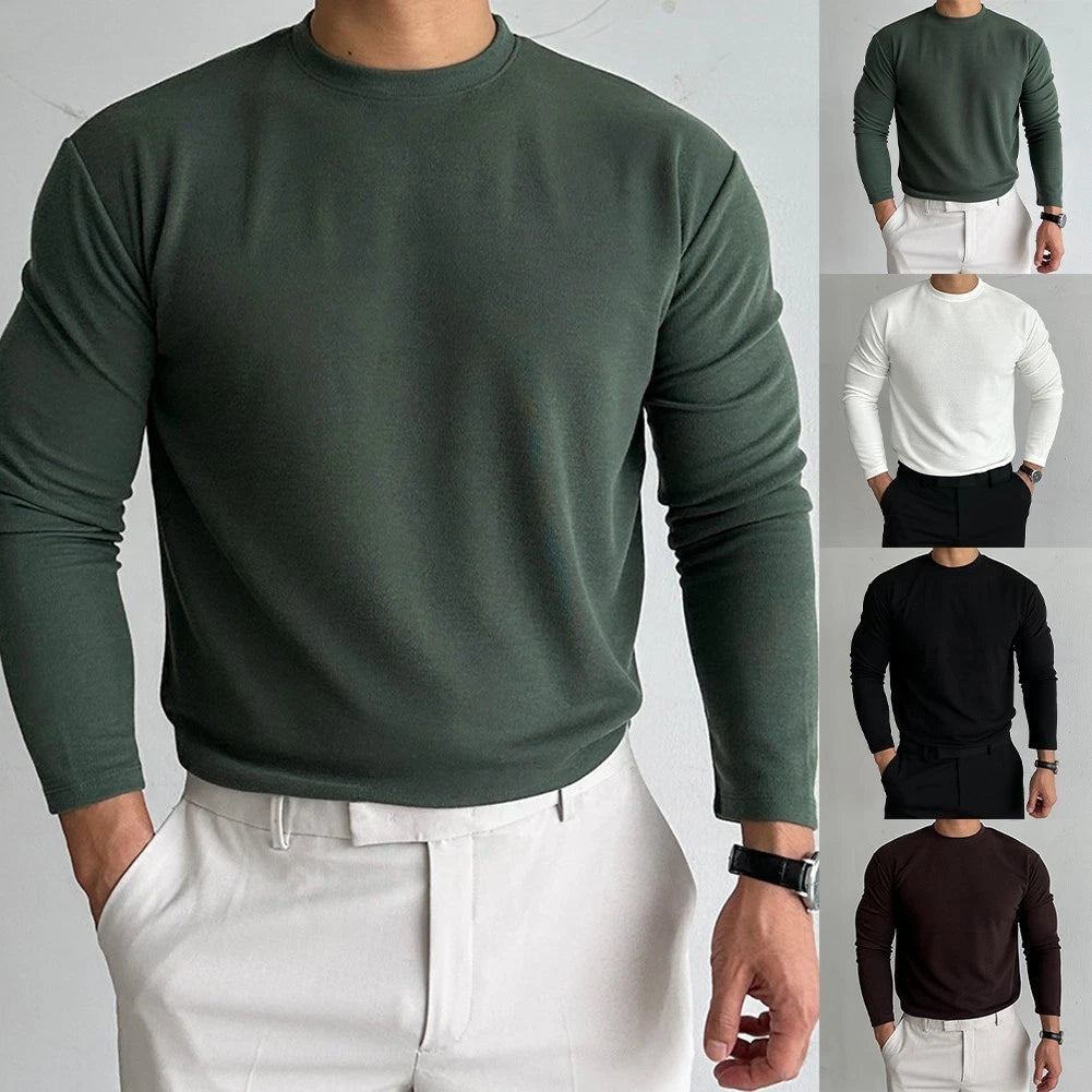 Men Gym T-shirt Breathable Long Sleeve Slim Fit Crew Neck Polyester Fabric