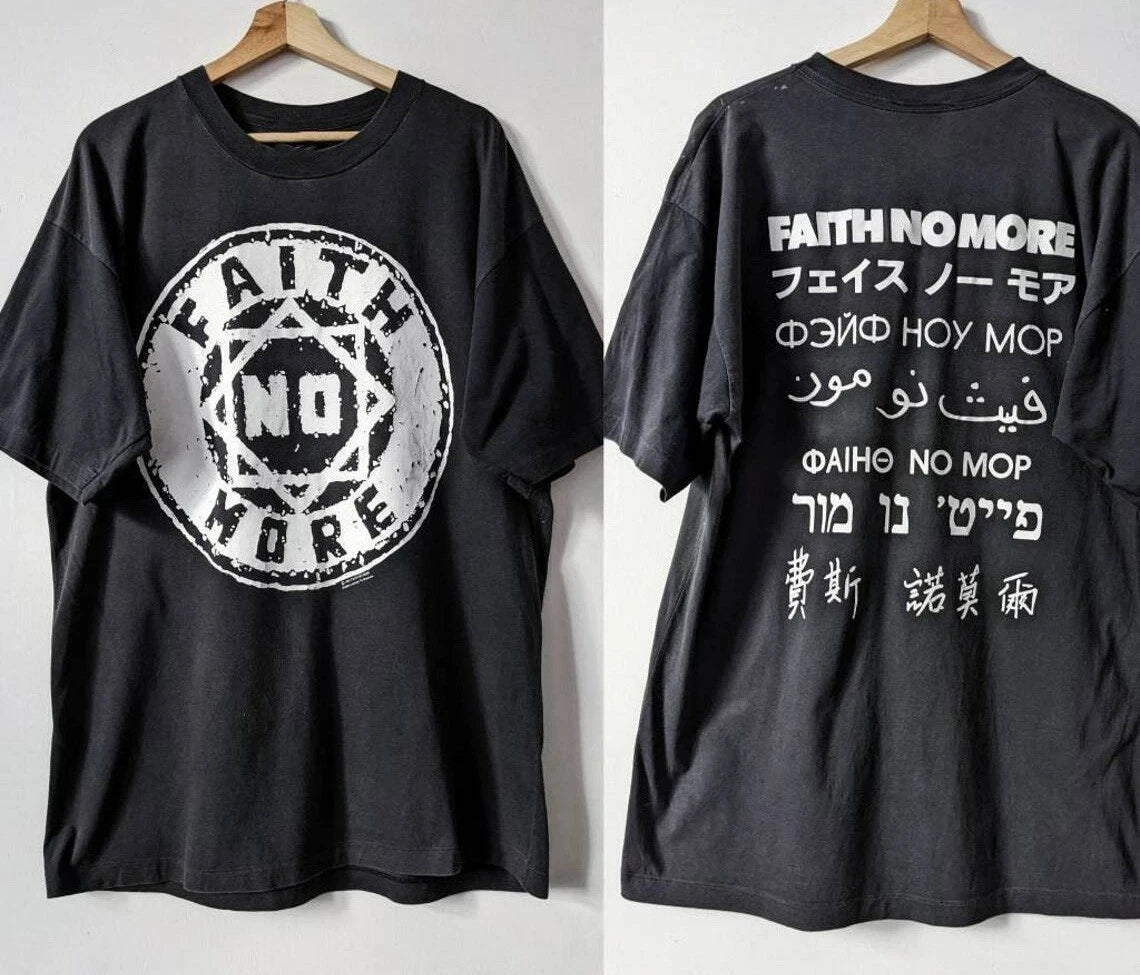 2 sides 1990 Faith No More Band Shirt Short Sleeve Black Unisex S-5XL