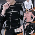 Men Sexy Crew Neck Print T-Shirt Blouse Pullover Long-Sleeve Slim For Muscle Top