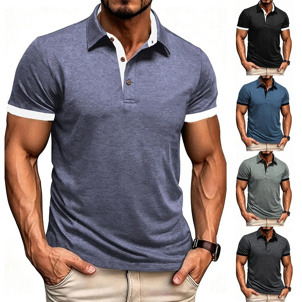 Men's Slim Fit T-Shirt Pullover Short Sleeve Top Lapel Neckline Quick Dry Blend