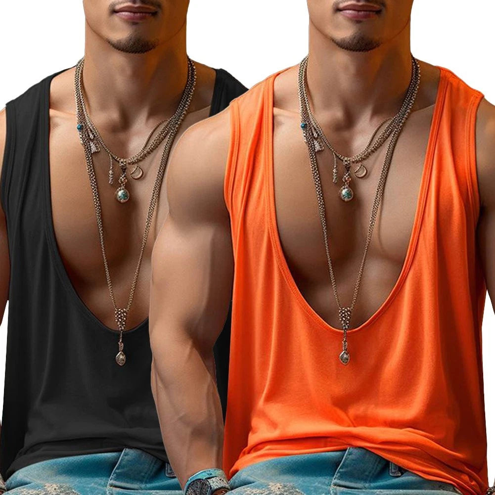 Sleeveless Men's Tank Top with Deep V Neck for Activewear and Daily Life