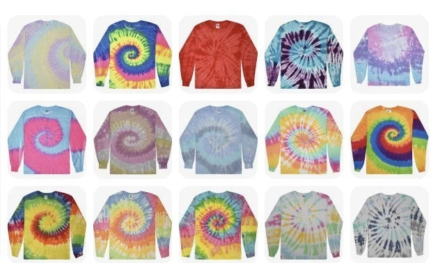 Colortone Tie Dye Long Sleeve T-Shirt Multicolor Cotton Adults Kids Youth Tee