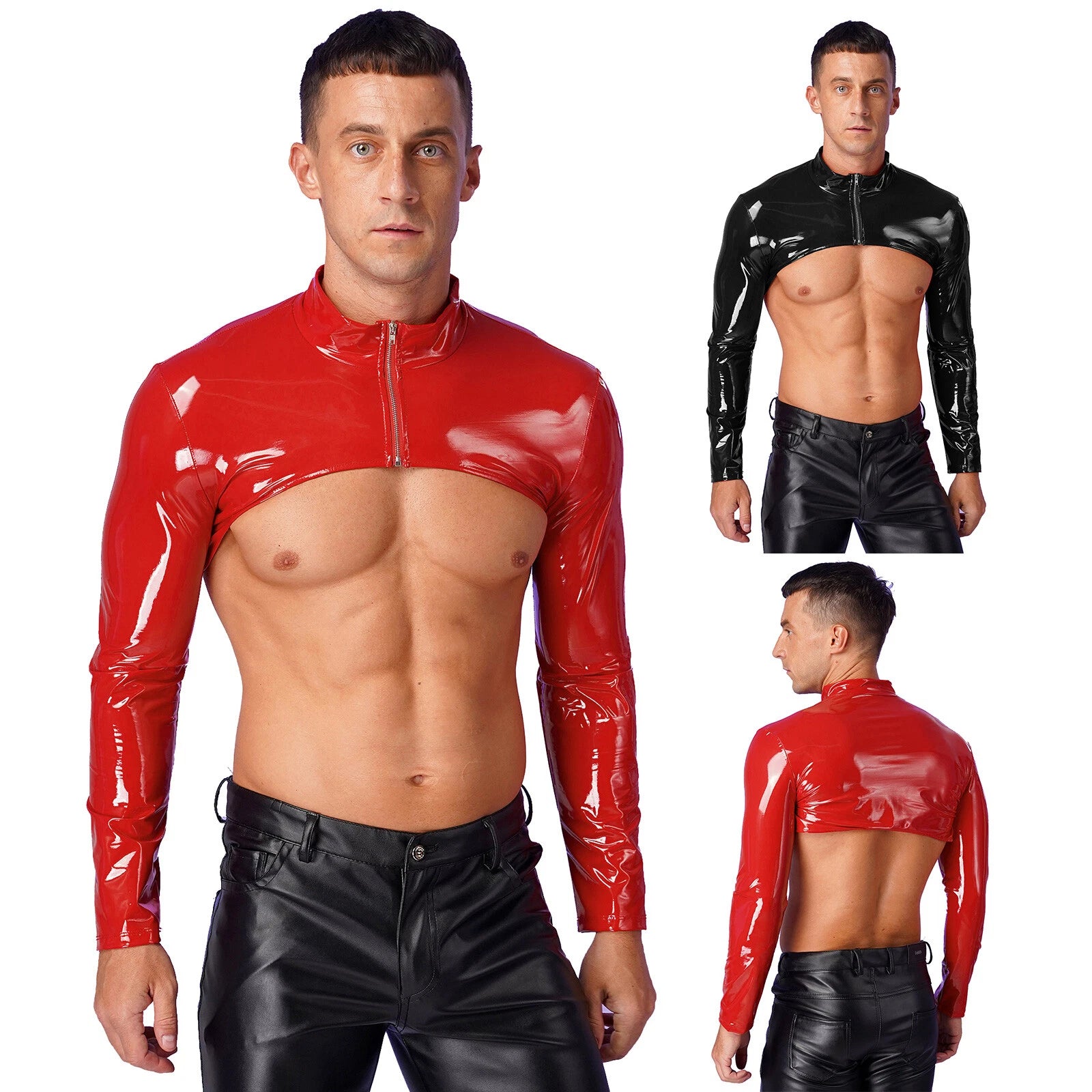 Mens Shrug Fashion Crop Top Halloween Clubwear Showing Muscle T-Shirts Shiny