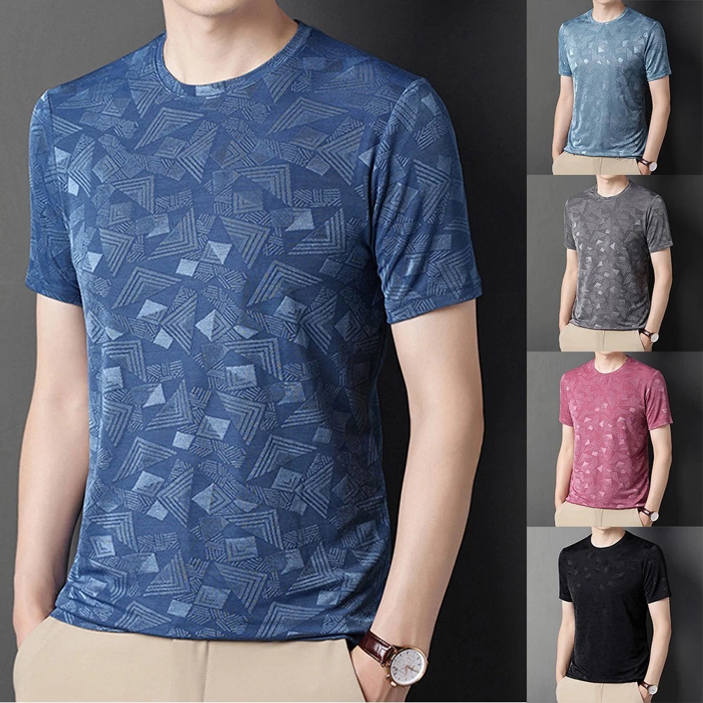 Men's T Shirt Short Sleeve Round Neck Slim Fit Casual Top Polyester Blend