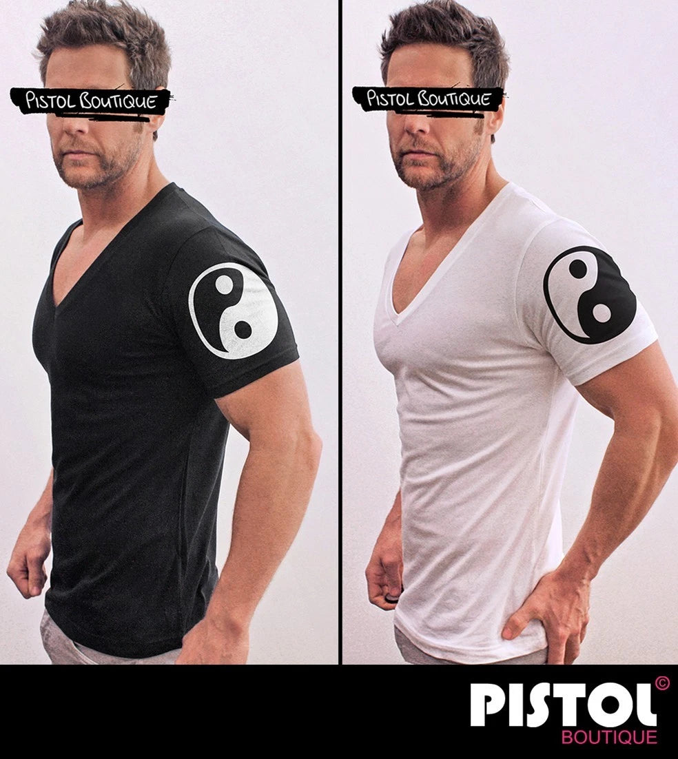 Pistol Boutique Short Sleeve Fitted Deep Neck T-Shirt V Yin Yang