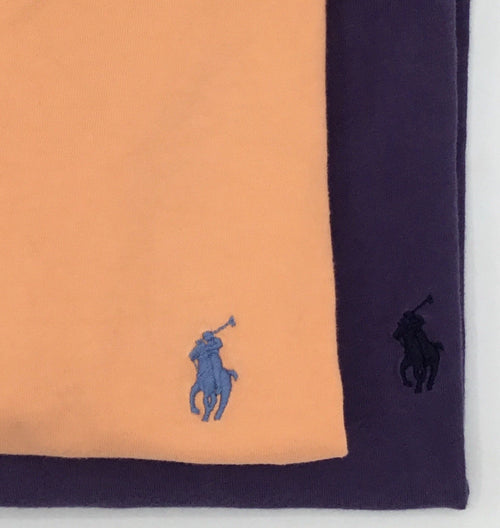 2 Ralph Lauren Polo Men’s Deep Purple/Orange V Neck Shirts, Size Medium