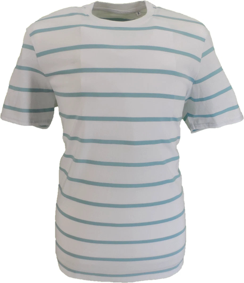 Mens White Baggy 60s 70s Retro Mod Striped T Shirt