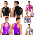 Mens Shiny Metallic Sleeveless Crop Tops Mock Neck Slim Fit Muscle Tank Top AU