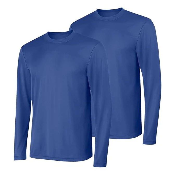 Hanes Sport Blue Long Sleeve T-Shirt Cool DRI Moisture Wicking 2 Pack - Medium