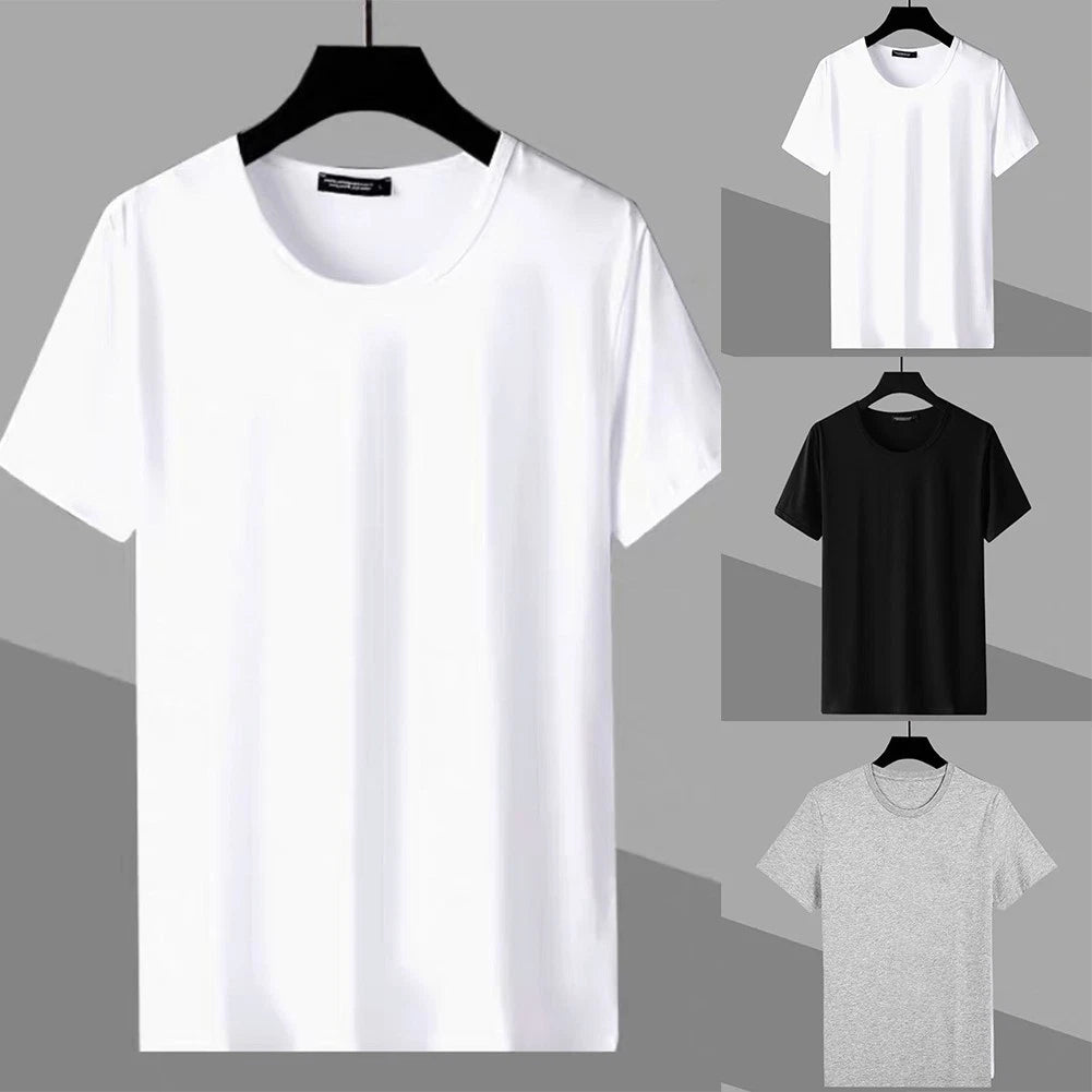 Fashionable Men's Round Neck Solid Short Sleeve Shirts Casual Slim Fit Tee Top