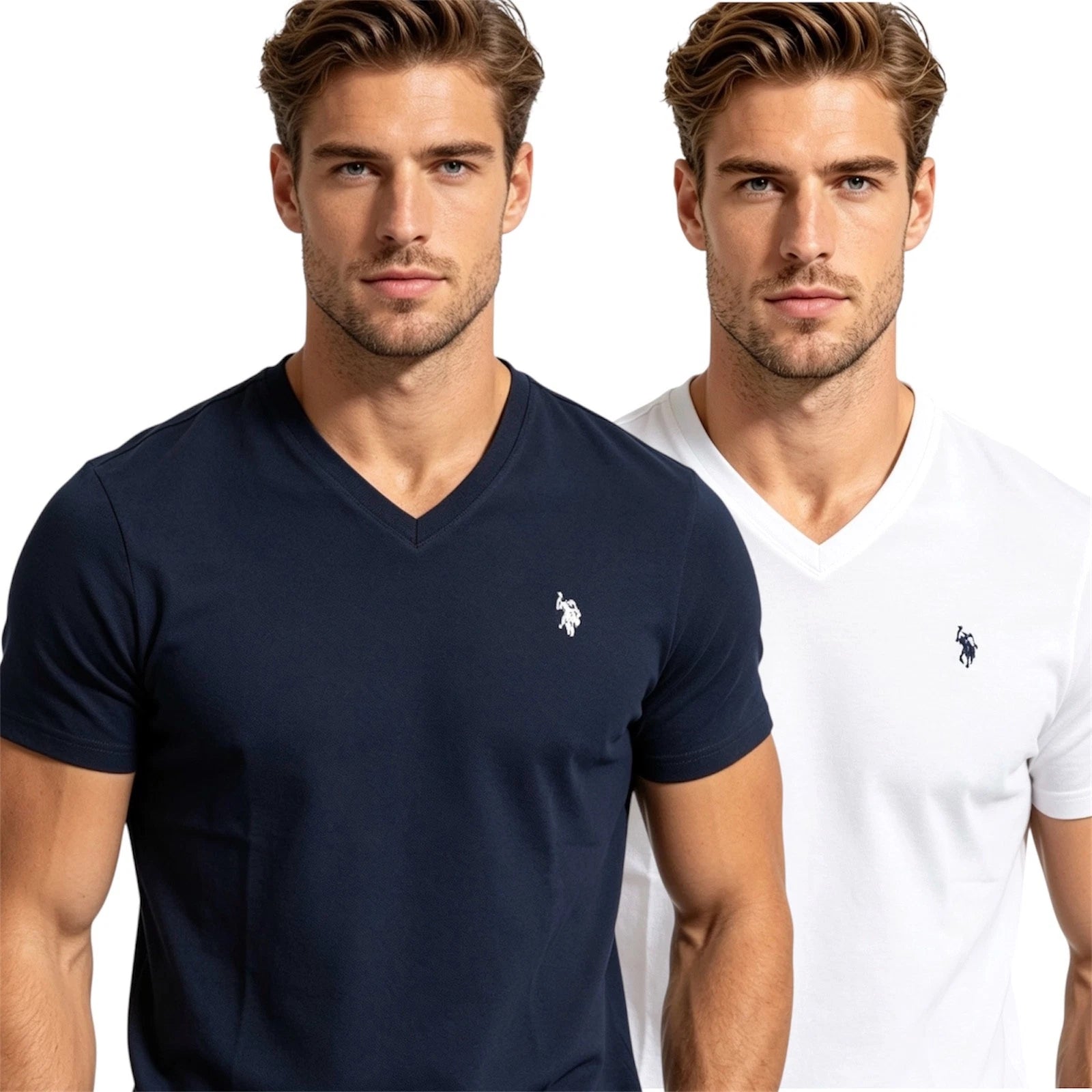 US Polo Assn Men's V Neck T Shirt Cotton Casual Classic Logo Tee Navy White M-XL