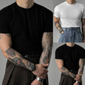 Men Fitness Tee Short Sleeve Ribbed Texture Slim Fit 95%Polyester+5%Spandex