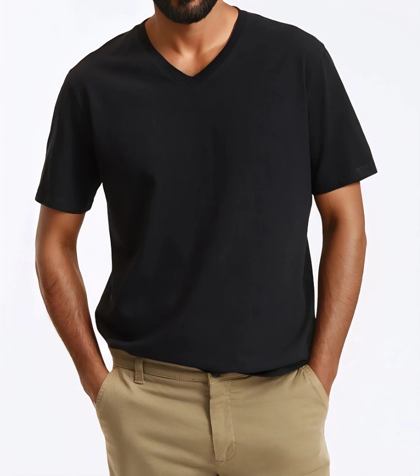 2 Pack Short Sleeve Men's T-shirt . V-Neck. 100%  Cotton. Black Size XL / 54