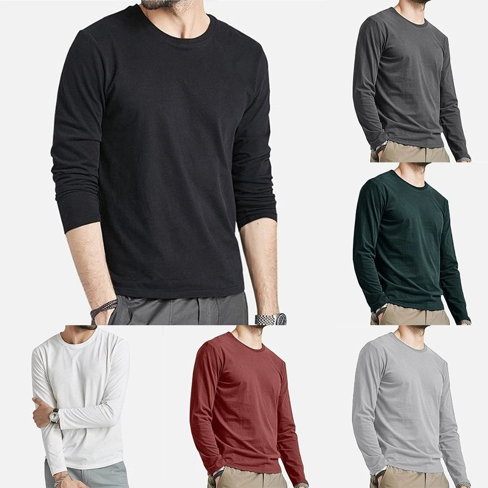 Men Slim Fit Long Sleeve Crew Neck T Shirt Casual Pullover Top Polyester Blend