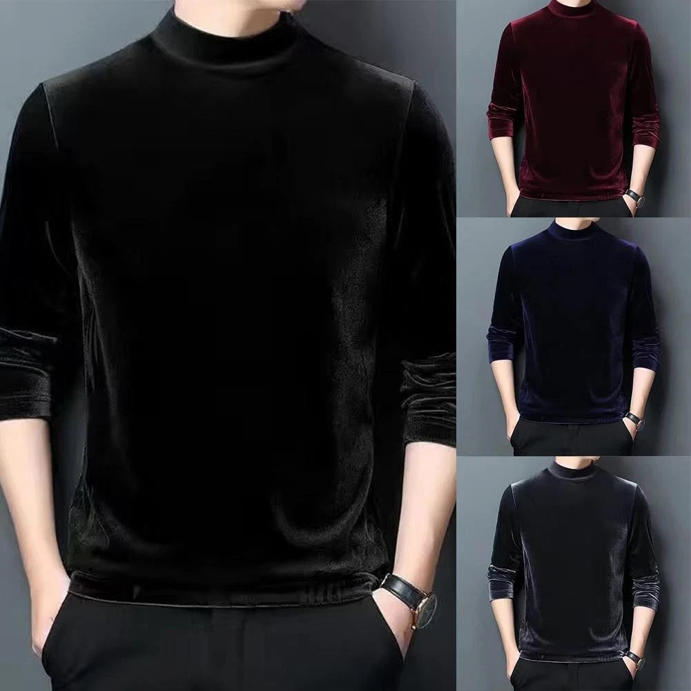 For Fall Season Half Turtleneck Blouse Slim Fit T-Shirt Solid Color Pattern