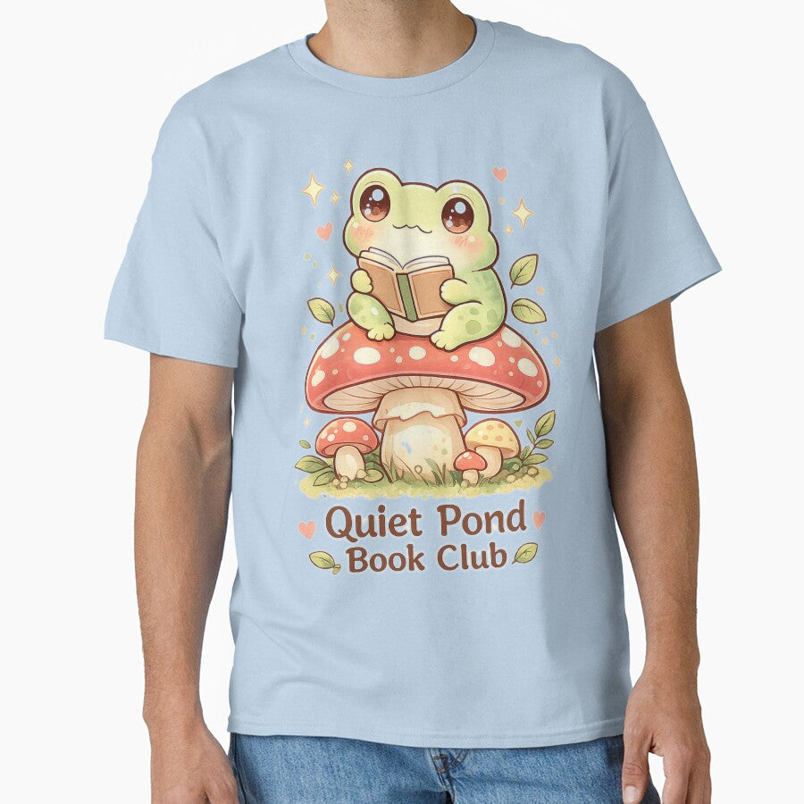 Quiet Pond Book Club – Cute Frog Reading on Mushroom by MotylekAnia