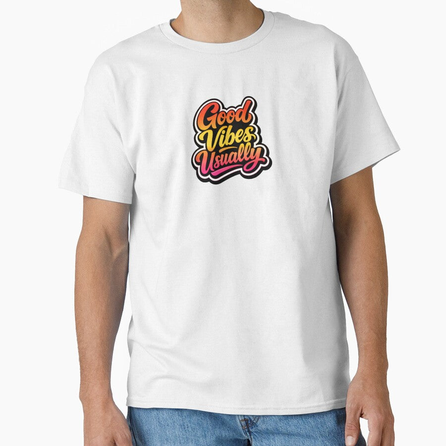 Good Vibes Usually Retro Funny Quote Typography - Orange Yellow Pink by Rock Bottom Press