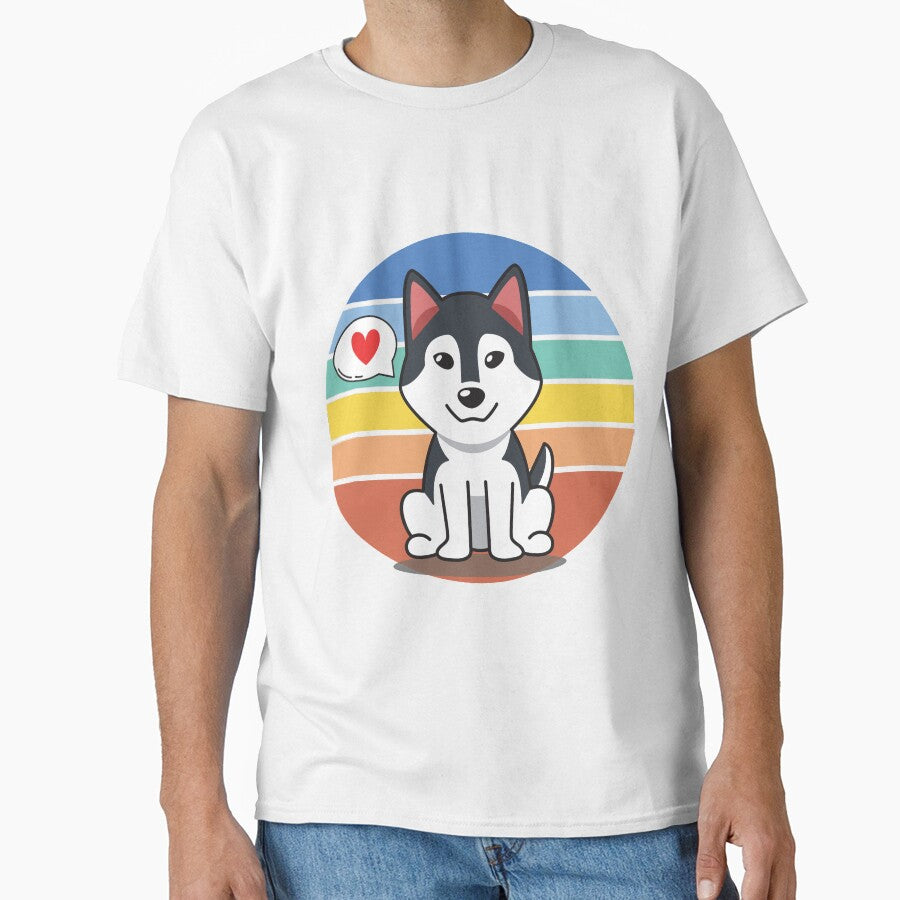 Cute Husky Cartoon Retro Sunset Graphic by alw951