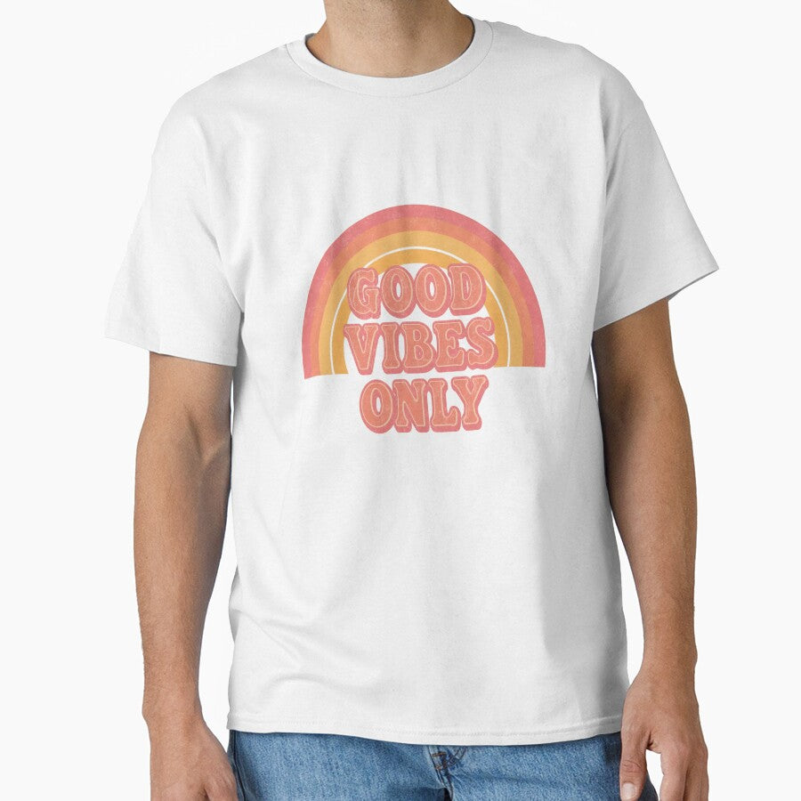 Good Vibes Only Retro Rainbow | Positive Aesthetic Typography Design by K@raksnalee