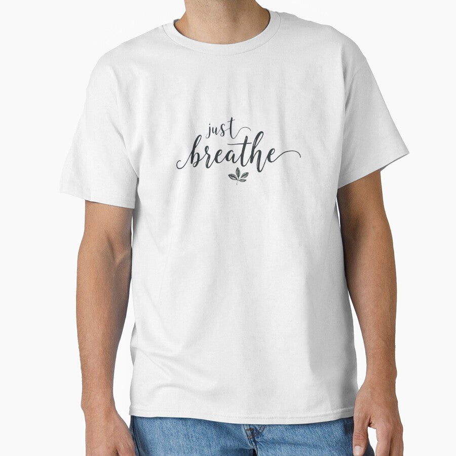 Just Breathe – Minimal Calm Script Quote with Leaf | Mindfulness, Yoga & Wellness Aesthetic by Nene's design
