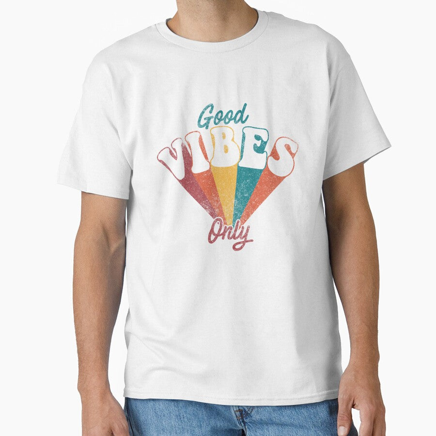 Good Vibes Only Retro Rainbow Typography Fan by The secret storage room