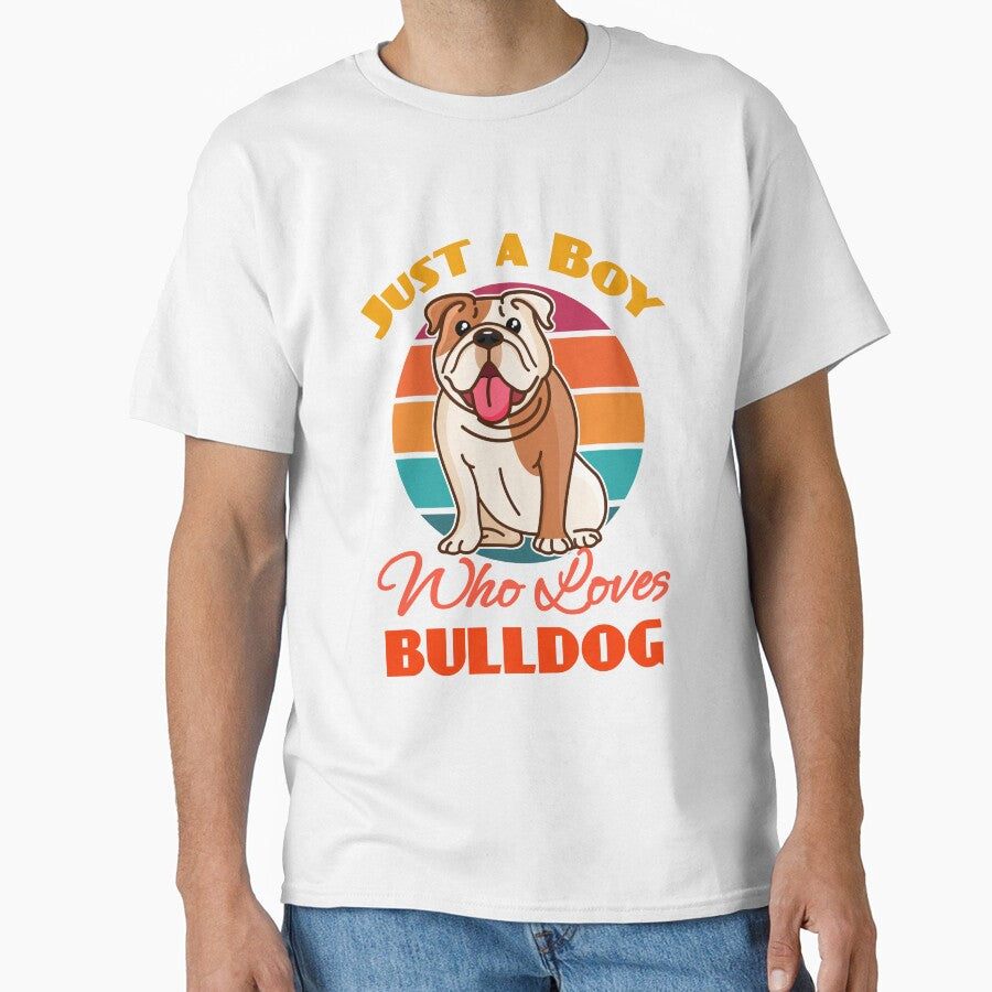 Jusy A Boy Who Loves Bulldog Dog Lover Cute Sunser Retro Funny by Meteor77
