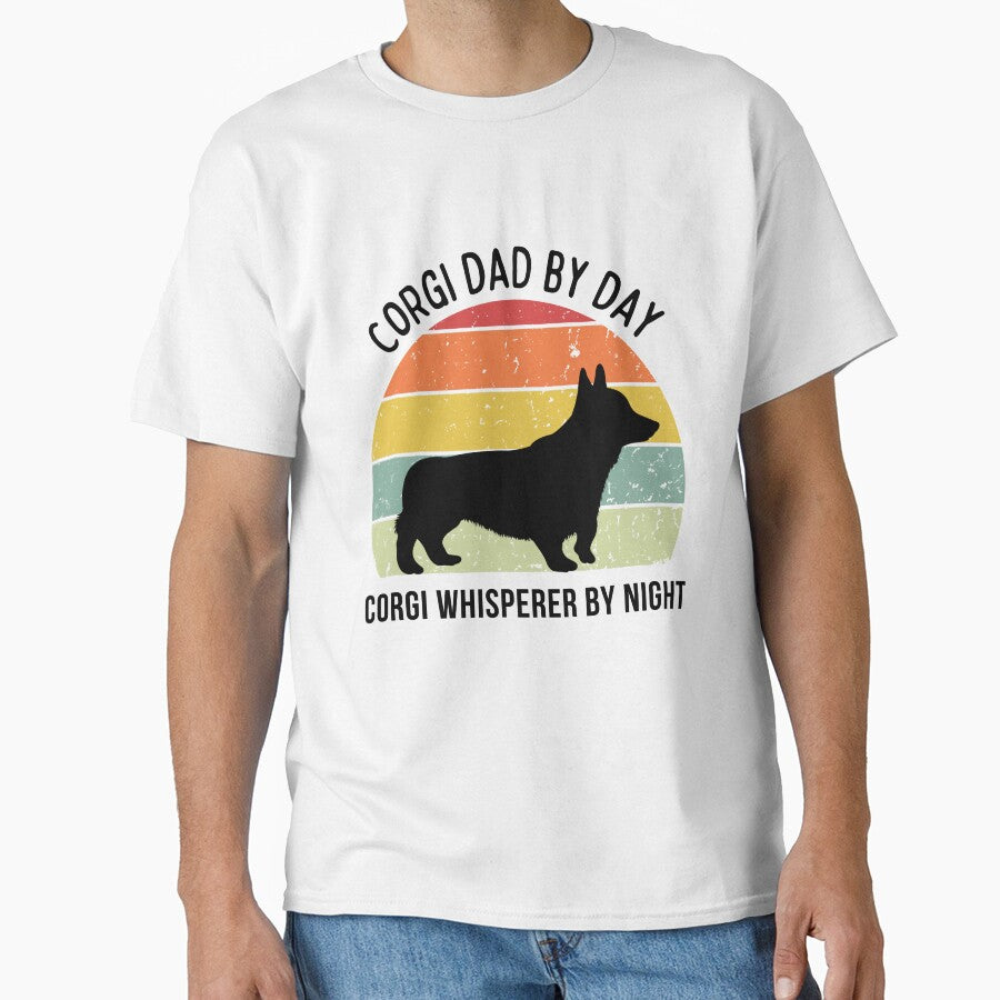Retro Sunset Corgi Dad by Day design - black text by 29Bumblebee
