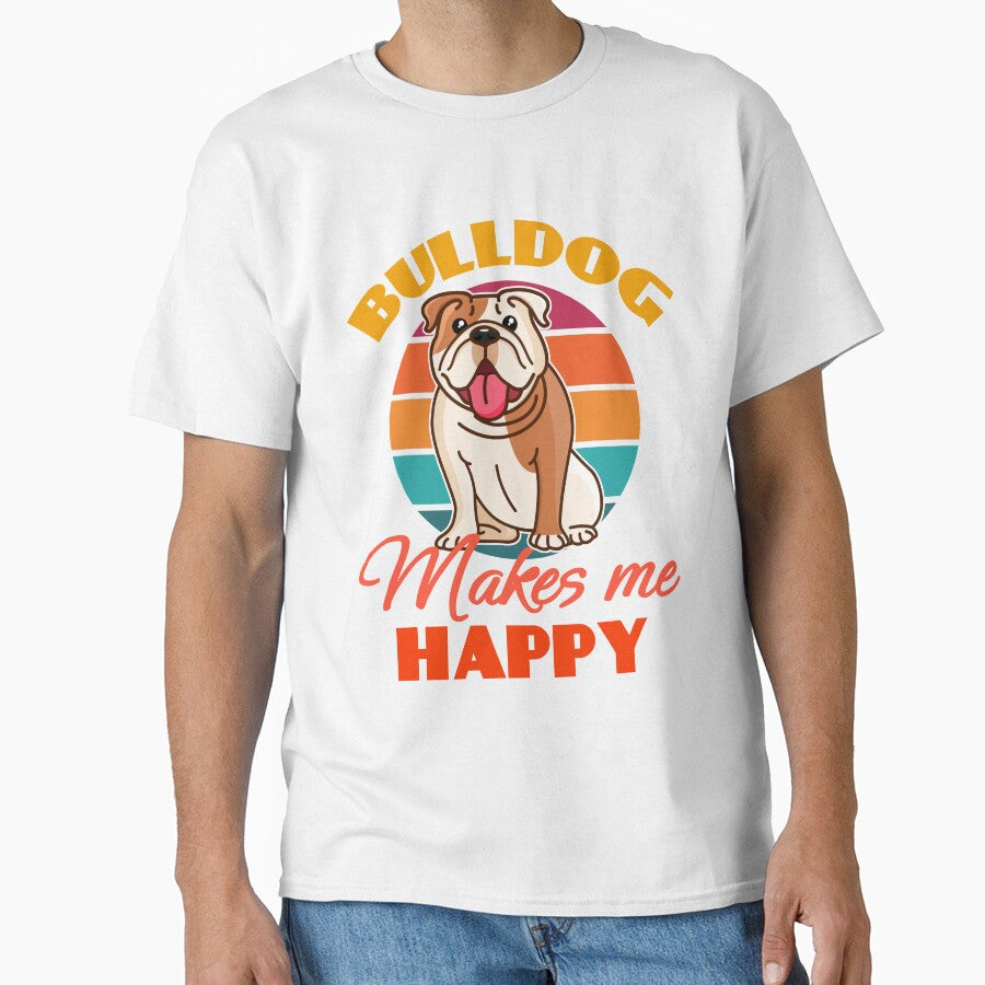 Bulldog Makes Me Happy Dog puppy Lover Cute Sunser Retro Funny by Meteor77