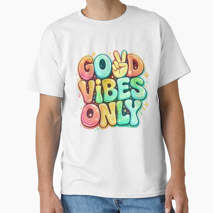 Good Vibes Only Anime Typography T-Shirt by afr-saad