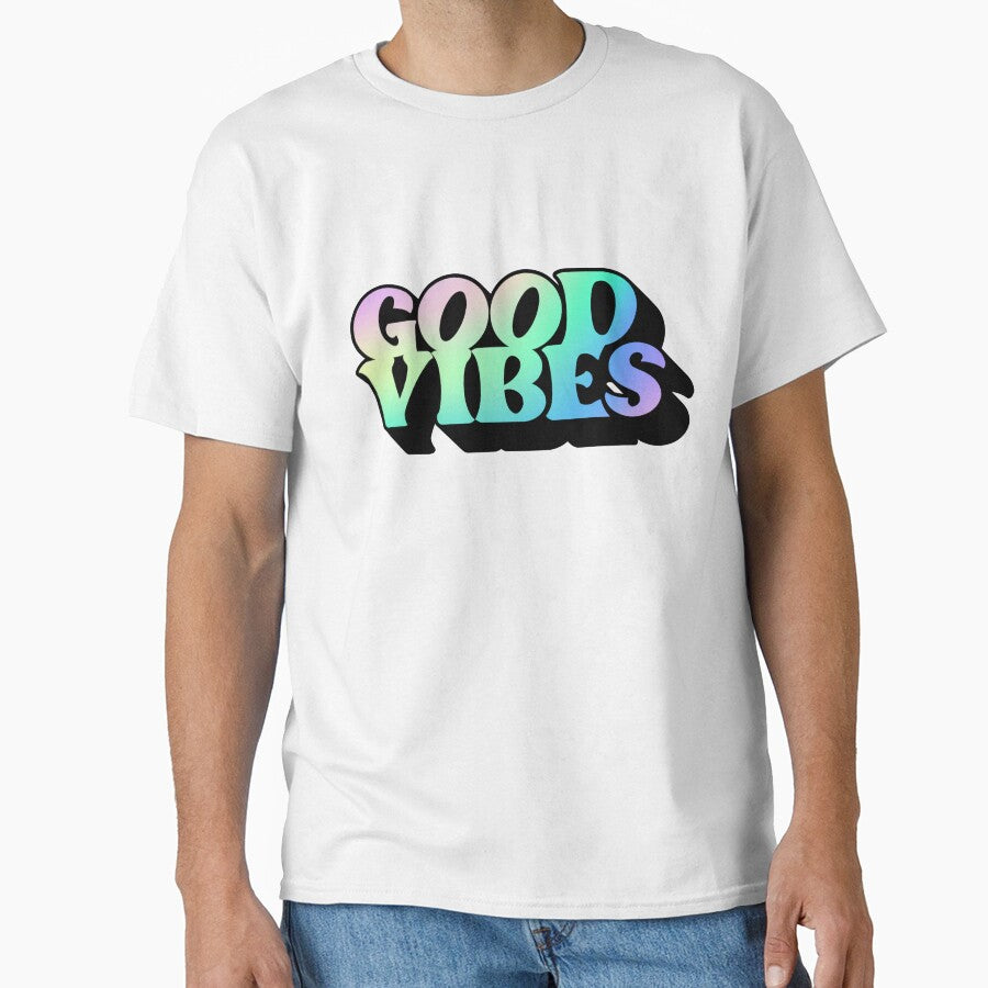 Gradient Pastel Green Spectrum 3D Extruded Retro Vintage Serif Display Typography Good Vibes Quotes by Cawaiico