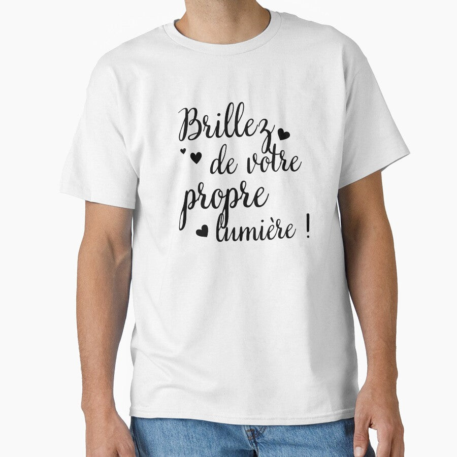 Shine with your own light in French in black with hearts by PausePapote