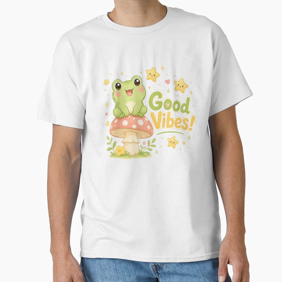 Good Vibes Cute Frog Mushroom Stars Kawaii Design by Sharlo Shop
