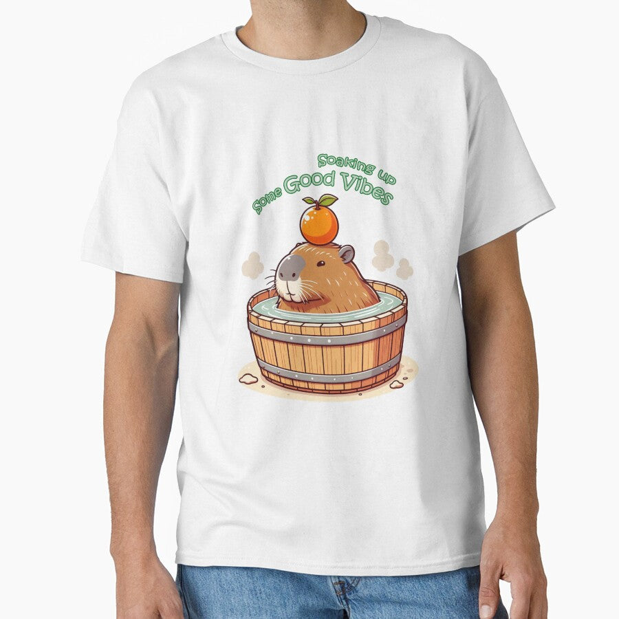 Soaking up some good vibes - Chubby Capybara onsen in Bathtub with orange by happy-capy