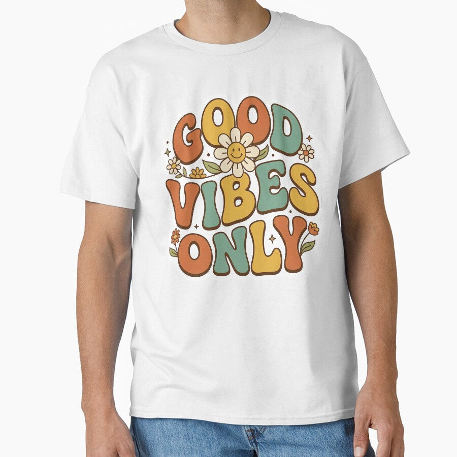 Good Vibes Only Wavy Colorful Retro - Groovy Aesthetic Sticker by helenostore