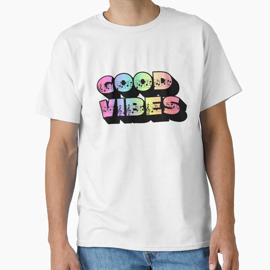 Gradient Rainbow Spectrum 3D Extruded Musical Notes Display Sans Serif Fonts Typography Good Vibes Quotes by Cawaiico