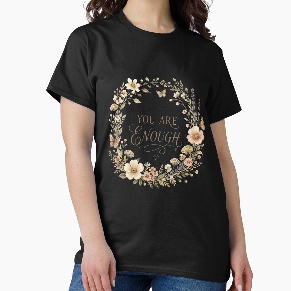 You Are Enough floral wreath cottagecore self love gift by language-des