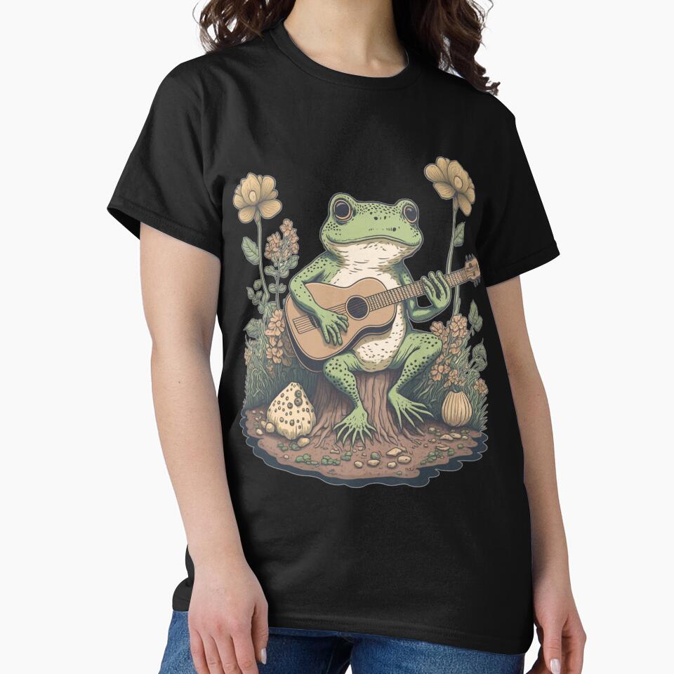 Cottagecore Aesthetic Frog With Guitar Mushroom by ahmed2751989