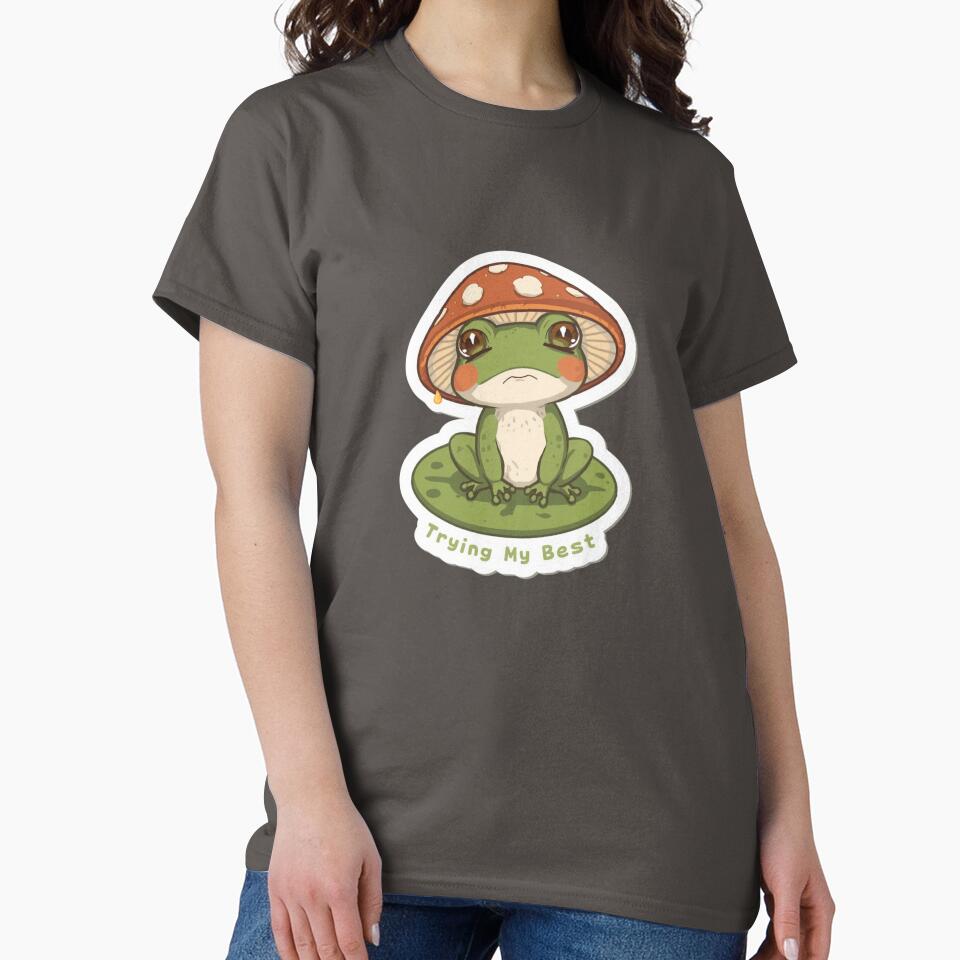 Trying My Best Frog Mushroom Sticker | Cute Cottagecore Frog | Whimsical Kawaii Frog Meme by magiquecreations